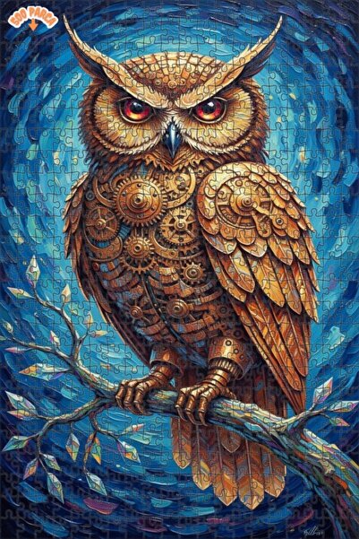 Teona Ahşap Mechanical Owl Oil Painting Look Steampunk Double-Decker Framed W...