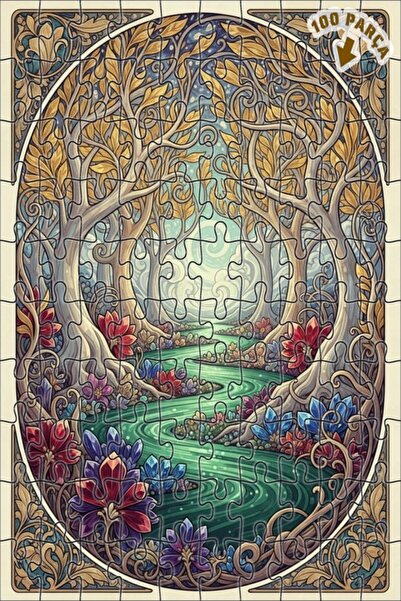 Teona Ahşap لغز خشبي مؤطر بطبقتين بتصميم فني لمنظر نهر الغابة الساحرة بألوان ...