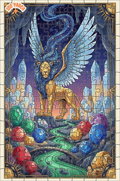 Teona Ahşap لغز فني من كريستال نهر الأسد الذهبي ذو الأجنحة 150 قطعة 20x30