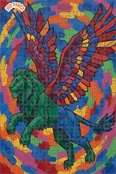 Teona Ahşap لغز خشبي بإطار من طابقين على شكل أسد أخضر مجنح فن حديث 150 قطعة 2...