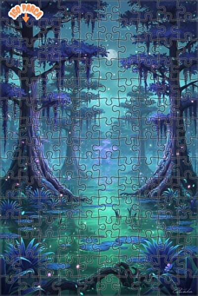 Teona Ahşap لغز فني بمنظر غابة سحرية على شاطئ البحر، لوحة زيتية، 150 قطعة، 20×30