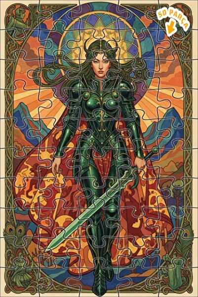 Teona Ahşap لغز خشبي مستوحى من الفن لملكة المحارب المدرعة الخضراء 50 قطعة 15x25