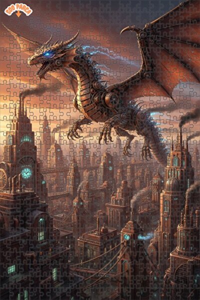 Teona Ahşap Steam Dragon City Print Oil Painting Look 500 Pieces 50X30