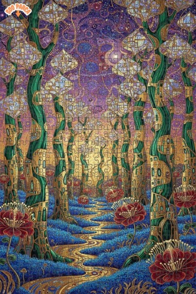 Teona Ahşap لغز خشبي فني بمظهر لوحة زيتية لمغامرة الغابة الذهبية 500 قطعة 50×30