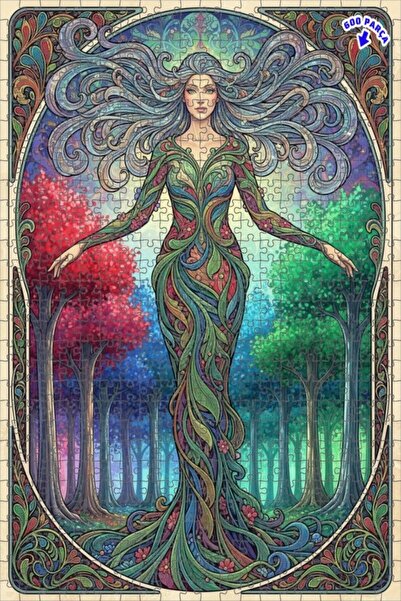 Teona Ahşap لغز خشبي بتصميم فني حديث يصور جنية الغابة بمظهر لوحة زيتية 600 قط...