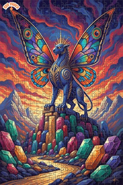 Teona Ahşap Mystical Winged Crystal Dragon Oil Painting Look Art Puzzle 500 P...