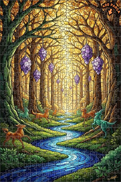 Teona Ahşap لغز خشبي مؤطر بطبقتين من فن الغابة السحرية والكريستال أزرق بلون ا...