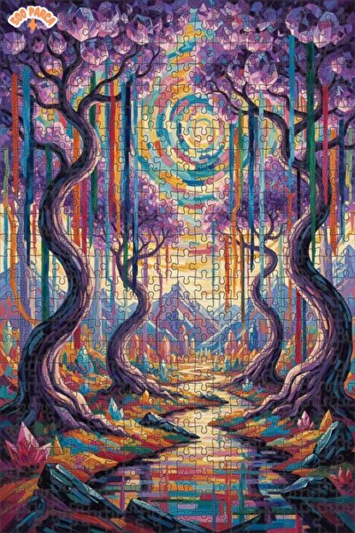 Teona Ahşap لغز خشبي حديث ذو طابقين بإطار، بمظهر لوحة زيتية لطريق الغابة الكر...