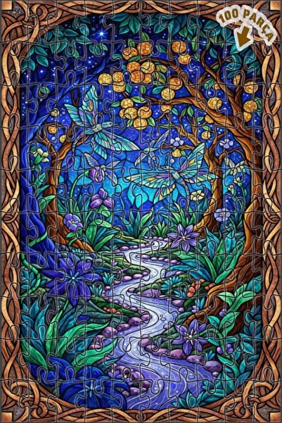 Teona Ahşap لغز خشبي بإطار مزدوج الطبقات بتصميم غابة سحرية ومسحات مائية ليزري...