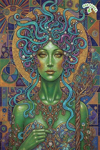 Teona Ahşap لغز خشبي مؤطر بطبقتين على طراز ميدوسا الأخضر 800 قطعة 70x50