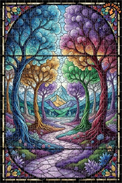 Teona Ahşap ألغاز خشبية مؤطرة بطبقتين بتصميم فن الزجاج الملون للأشجار السحرية...