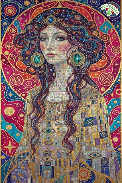 Teona Ahşap لوحة بانورامية لامرأة بأسلوب غوستاف كليمت مع تفاصيل ذهبية، لغز خش...