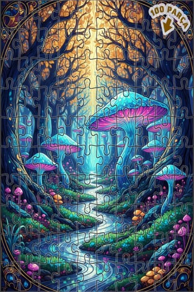 Teona Ahşap لغز خشبي مؤطر بطبقتين من فن فطر الغابة السحرية 100 قطعة 25x25