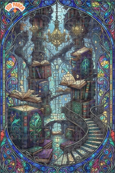 Teona Ahşap لغز خشبي مؤطر بطبقتين من فن الفسيفساء الزجاجي للمكتبة السحرية 150...