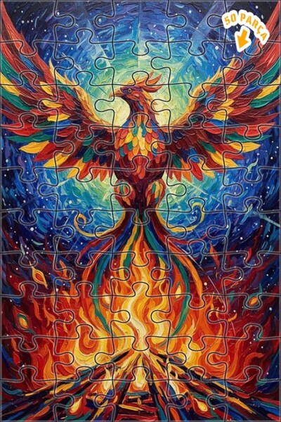 Teona Ahşap لغز خشبي مؤطر بطبقتين بمظهر لوحة زيتية، بتصميم ملكة اللهب وطائر ا...