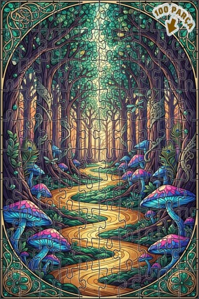 Teona Ahşap لغز خشبي مؤطر بطبقتين من مسار الغابة السحرية 100 قطعة 25x25