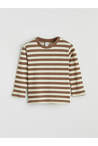 LC Waikiki LCW baby Ekru Bisiklet Yaka Çizgili Erkek Bebek Tişört