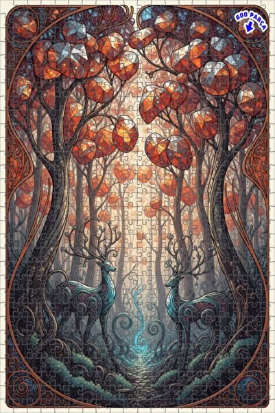 Teona Ahşap لغز خشبي مؤطر بطبقتين بمظهر لوحة زيتية لغزلان الغابة السحرية 600 ...