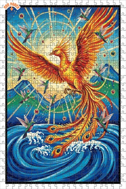 Teona Ahşap Rising Phoenix and Hummingbirds Oil Painting Double-Deck Framed W...