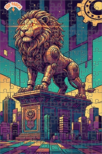 Teona Ahşap Mechanical Lion Art Printed Double Layer Framed Wooden Puzzle 150...