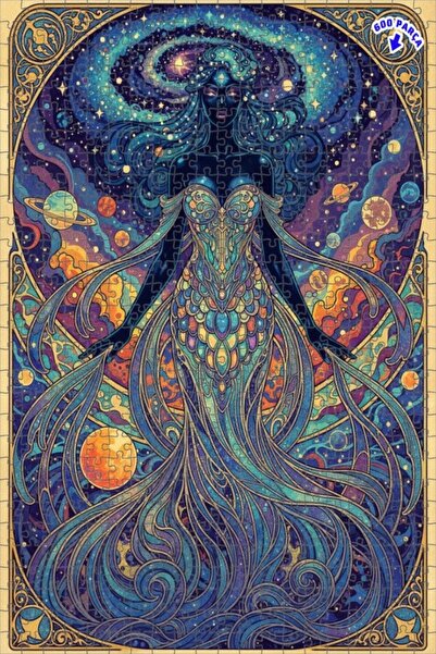 Teona Ahşap Universal Beauty Magical Galaxy Woman Oil Painting Double-Deck Fr...