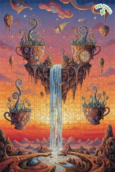 Teona Ahşap لغز خشبي رائع على شكل شلال من أكواب الشاي، مطلي بالزيت، ذو طابقين...