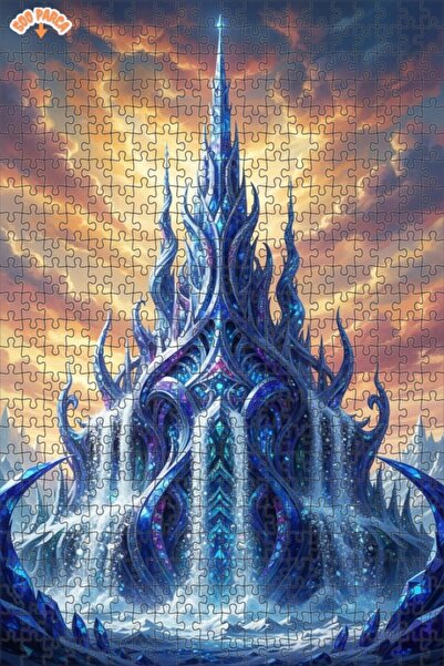 Teona Ahşap Ice Palace Waterfall Oil Painting Look Double Layer Framed Wooden...