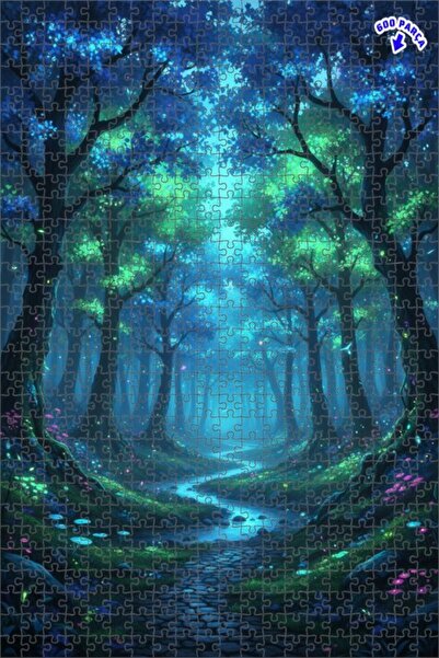 Teona Ahşap لغز خشبي مؤطر بطبقتين بمظهر فني مائي يشبه الغابة الغامضة 600 قطعة...