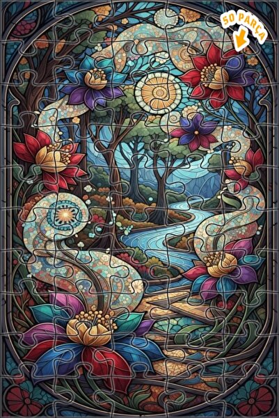 Teona Ahşap لغز خشبي بإطار مزدوج الطبقات بمظهر فسيفساء زجاجي لجبل الغابة السح...