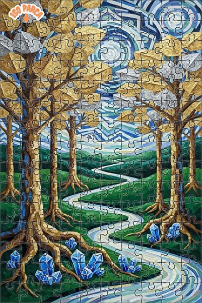 Teona Ahşap لوحة زيتية لغابة سحرية مع أوراق ذهبية، لغز خشبي بإطار مزدوج الطبق...