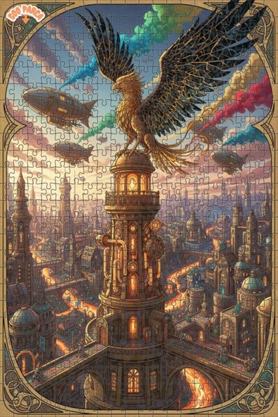 Teona Ahşap Steam City Winged Eagle Art Puzzle 500 Pieces 50X30