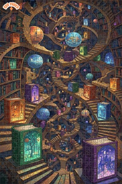 Teona Ahşap لغز خشبي مؤطر بدرجات مدرج المكتبة الغامضة ذو الطابقين 500 قطعة 50x30