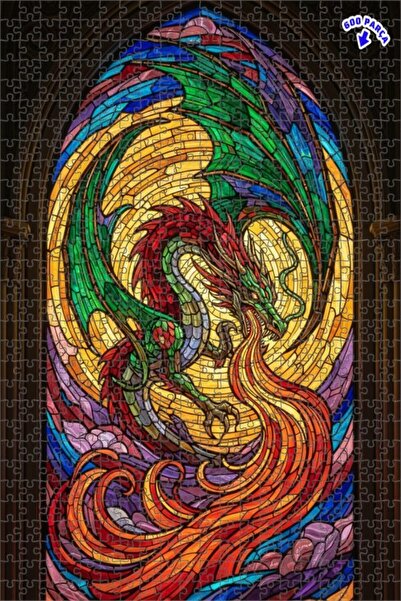 Teona Ahşap لغز خشبي مؤطر بطبقتين بتصميم فني فسيفسائي يصور وجودة التنين السحر...