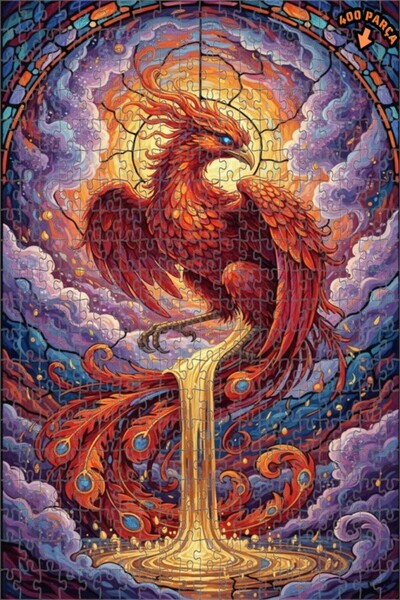 Teona Ahşap لغز فني على شكل طائر الفينيق يرتفع بأجنحة لهب، بمظهر لوحة زيتية، ...