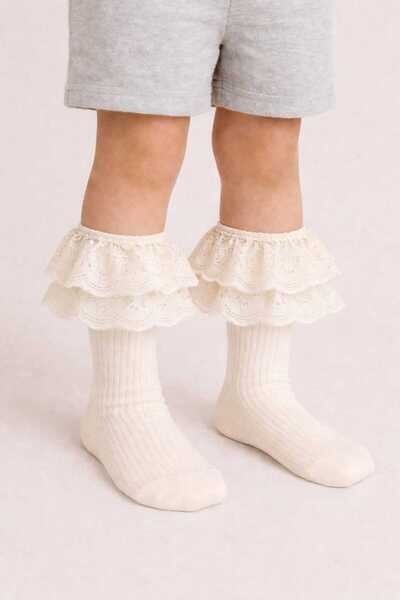 ÖZKARDEŞLER BABY Baby Kids Knee-Length Lace 100% Cotton Breathable Socks