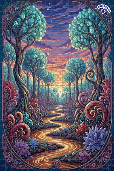 Teona Ahşap لغز خشبي بإطار مزدوج الطبقات بمظهر لوحة زيتية لغابة خيالية 600 قط...