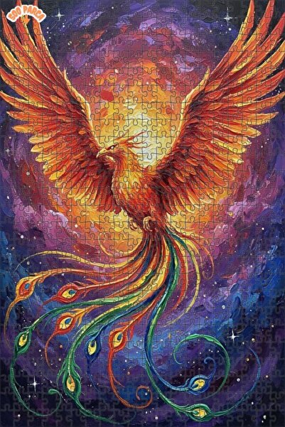 Teona Ahşap Flame Winged Phoenix Oil Painting Look Double Layer Framed Wooden...