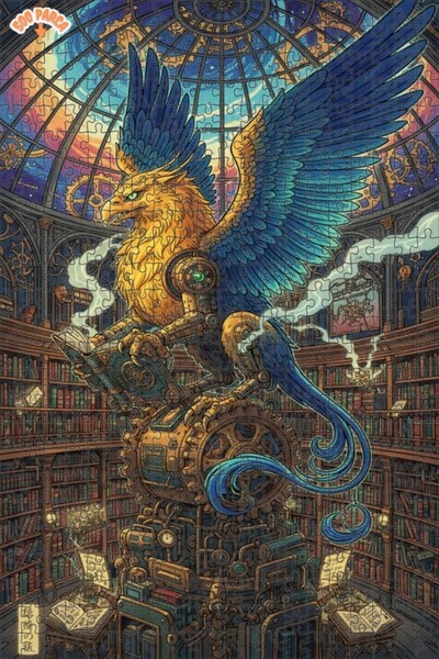 Teona Ahşap Steam Mechanical Griffin Library Double-Decker Framed Wooden Puzz...