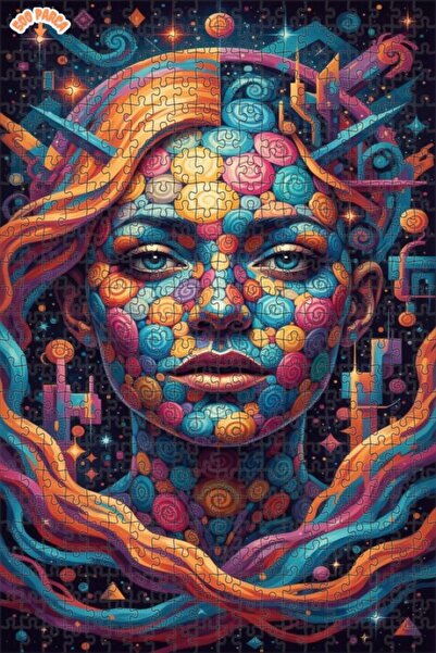 Teona Ahşap لغز خشبي ملون بتصميم فني تجريدي للوجه ذو طبقتين مع إطار 500 قطعة ...