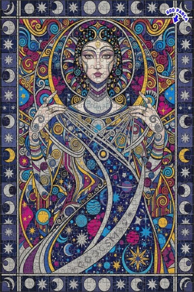 Teona Ahşap لغز فني بمظهر لوحة زيتية لامرأة كونية غامضة 600 قطعة 50×35