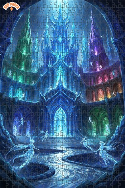 Teona Ahşap Ice Castle Tale Oil Painting Look Double Layer Framed Wooden Puzz...