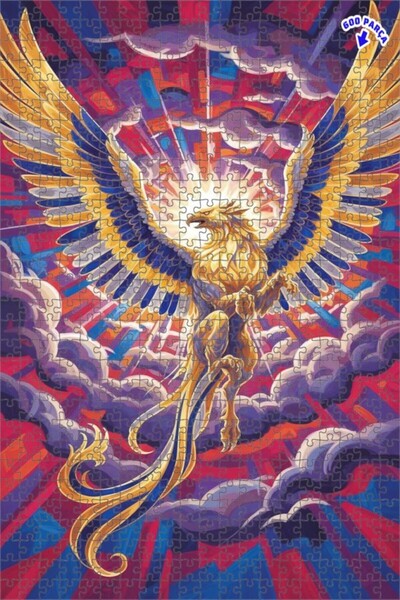 Teona Ahşap لغز فني على شكل طائر الفينيق الذهبي المجنح يرتفع، بمظهر لوحة زيتي...