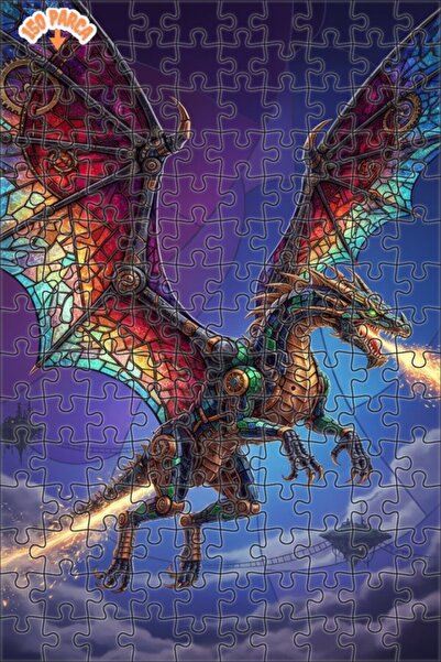 Teona Ahşap لغز خشبي بإطار مزدوج الطبقات بمظهر الزجاج الملون على شكل تنين ميك...