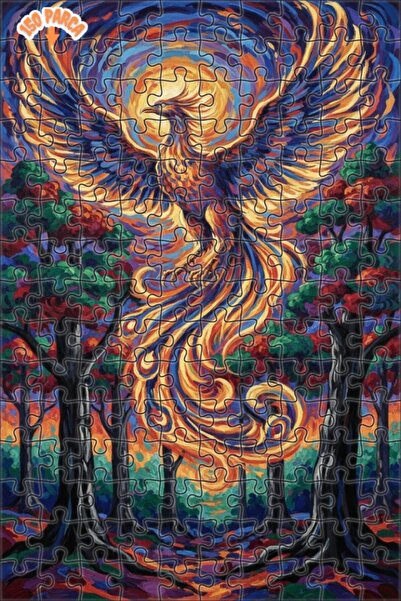 Teona Ahşap Legendary Phoenix with Flame Wings Oil Painting Look Wooden Puzzl...