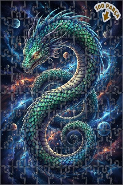 Teona Ahşap Dragon Galaxy Journey Oil Painting Look Double Layer Framed Woode...