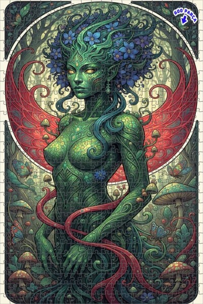 Teona Ahşap لوحة فنية خشبية مؤطرة على شكل ملكة الجنيات الخضراء بمظهر لوحة زيت...