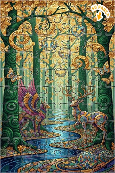 Teona Ahşap لغز خشبي مؤطر بطبقتين بمظهر الزجاج الملون يصور كائنات الغابة الخي...