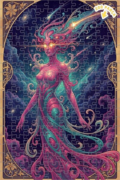 Teona Ahşap Alien Galaxy Goddess Oil Painting Look Double Layer Framed Wooden...