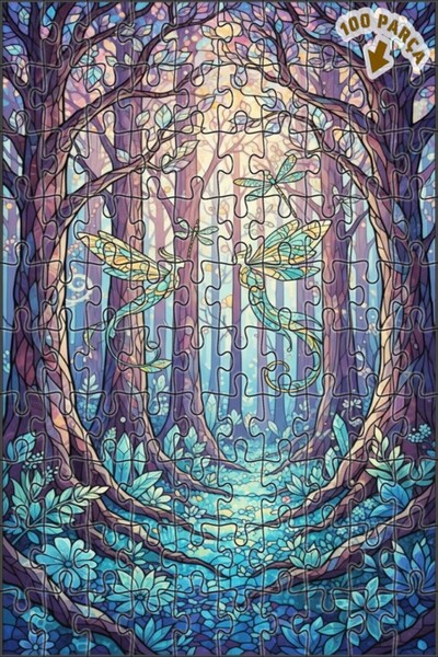 Teona Ahşap لغز خشبي مؤطر بطبقتين بمظهر الزجاج الملون الخيالي الغابة الغامضة ...