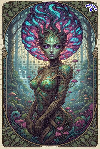 Teona Ahşap لغز خشبي بإطار مزدوج الطبقات من فن جنية الغابة 600 قطعة 50x35